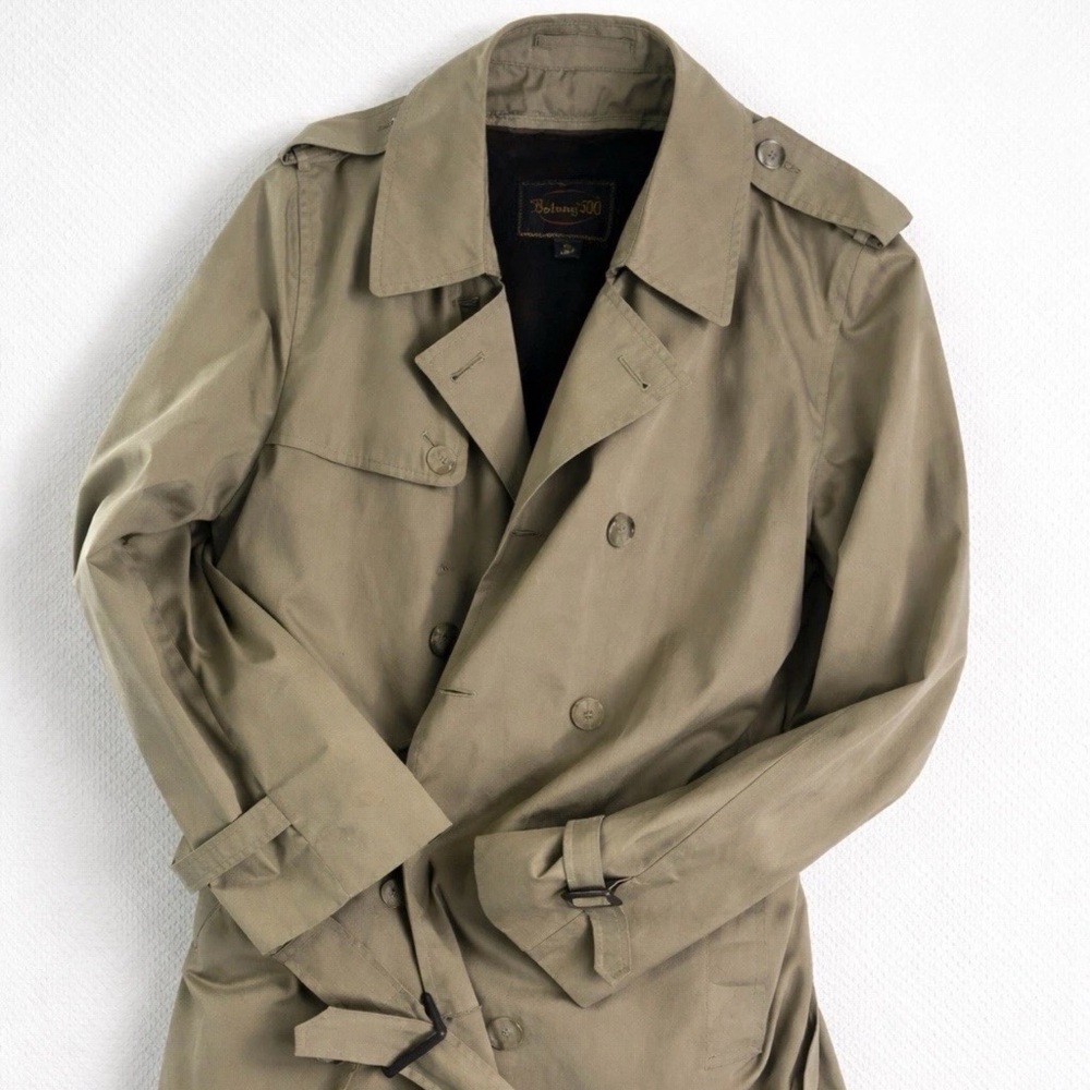 Botany 500 Mens Trench Coat Tan Khaki Double Breasted Belted Faux Fur Liner 40L - Picture 2 of 9